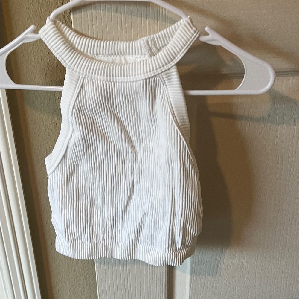 Aerie White Ribbed Halter Crop Top